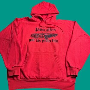 VTG Y2K Napoleon Dynamite Hoodie M Pedro Offers You His Protection Graphic Red